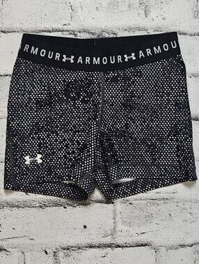Under Armour HeatGear Compression Shorts Black White Dot Print Youth SM